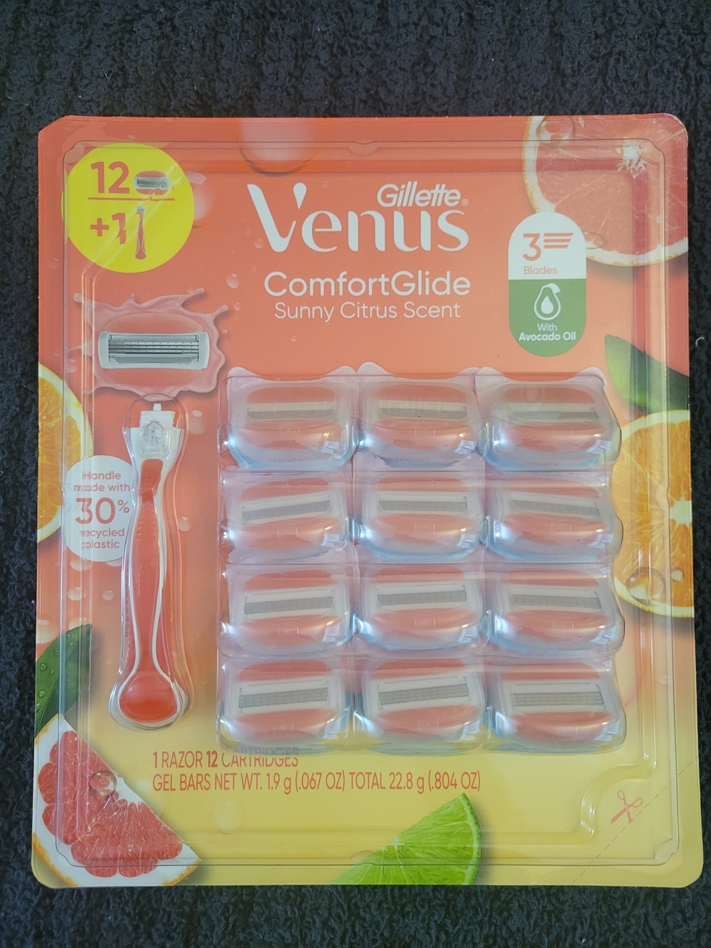 Gillette Venus ComfortGlide Sunny Citrus Razor w/ 12 Cartridges Pack